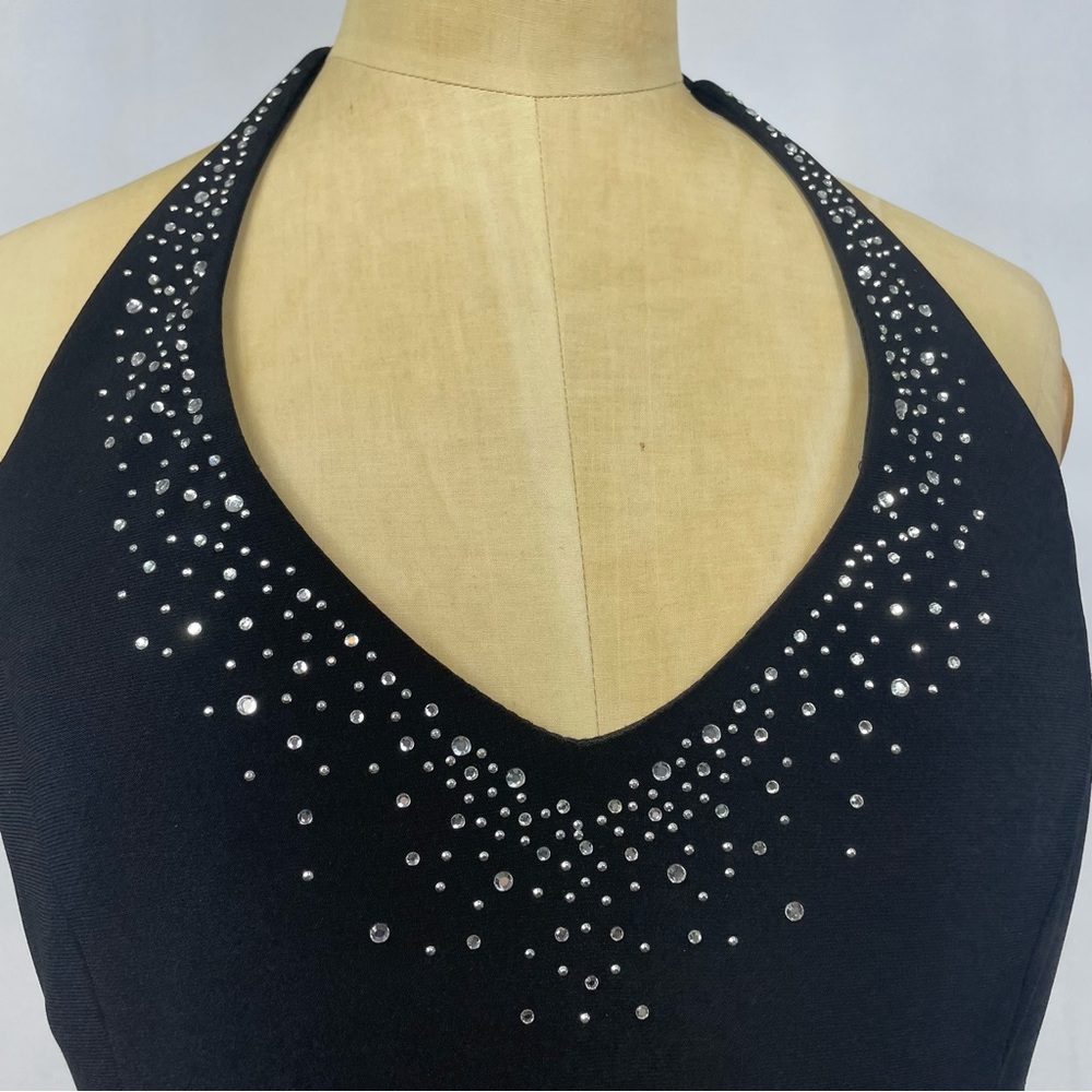 Onyx Nite Halter Dress 10 Black Cocktail LBD Tier 2000s Glam Rhinestone Vtg - Picture 5 of 13